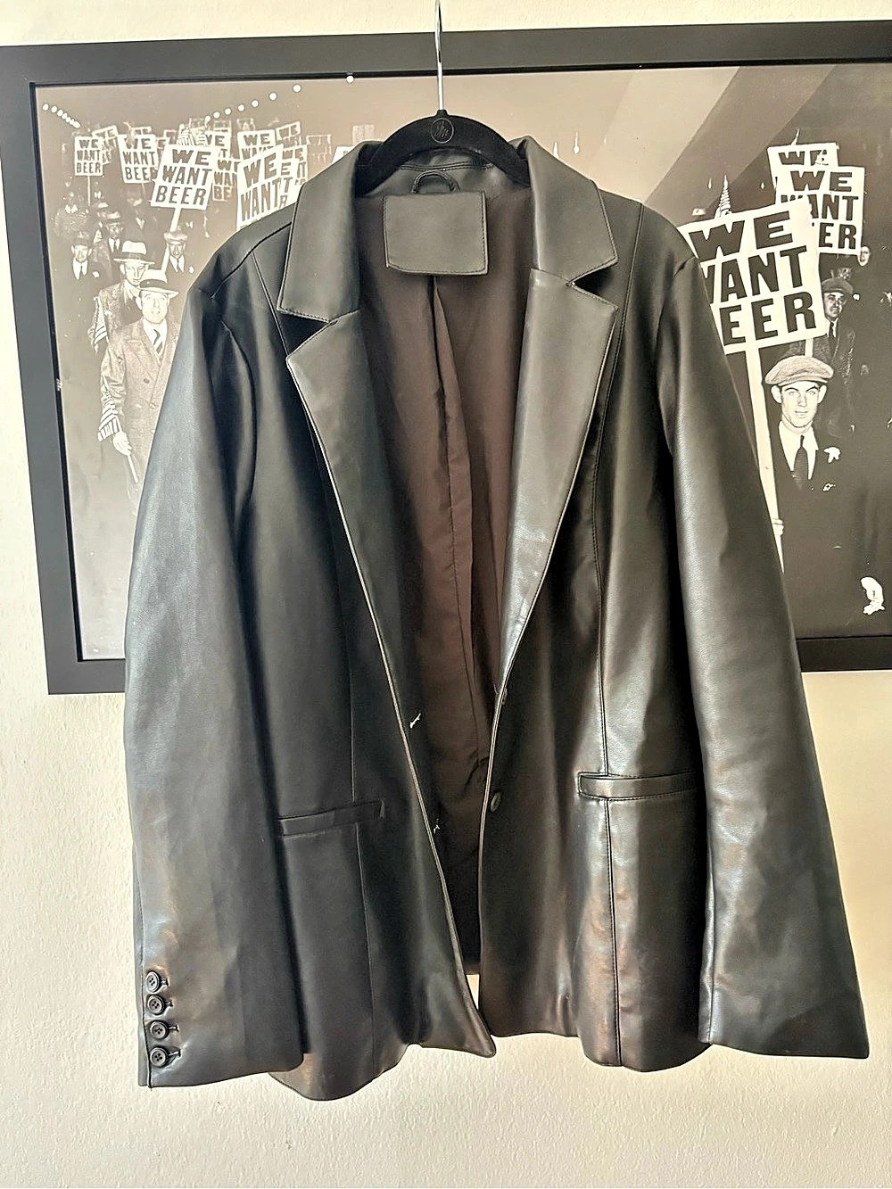 Black Faux Leather Blazer Jacket